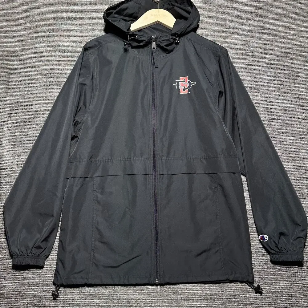 SDSU Jacket Adult Small Black Full Zip Windbreaker San Diego State Hooded Univer